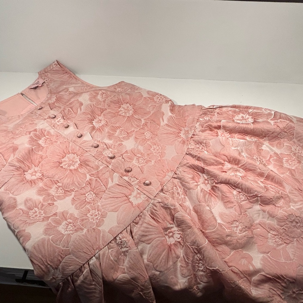 Entro Floral Dress Small Pink Jacquard Fit Flare Lined Sleeveless Boutique - Picture 6 of 12